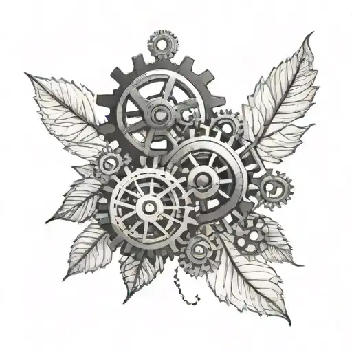 2 Gears And Leaf Intertwined
