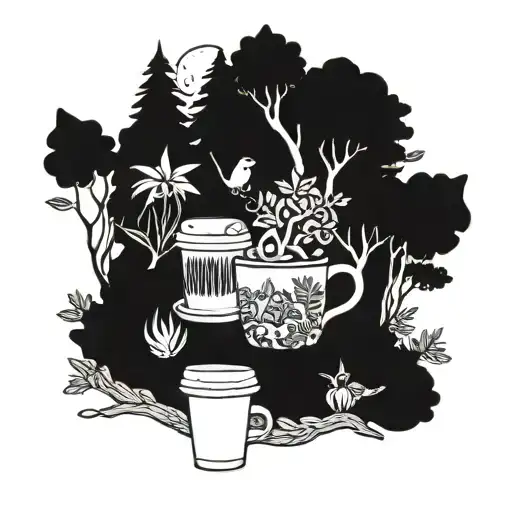 A Coffee Jungle Scene With A Hidden Forest Animal Peeking Through The Trees