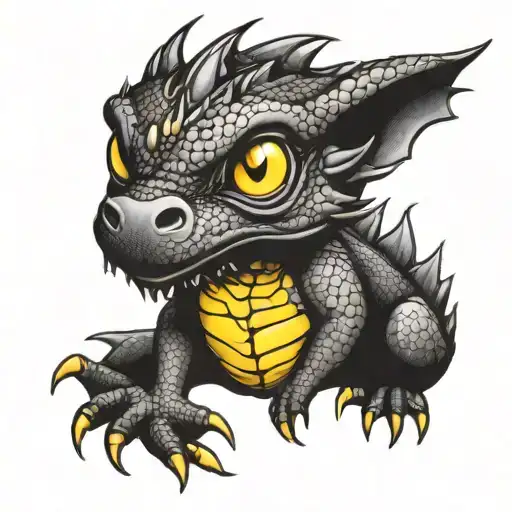 Baby Dragon Black Tattoo With Yellow Eye