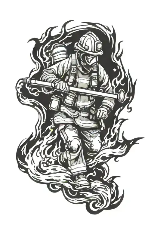 Firefighter Battling Flames