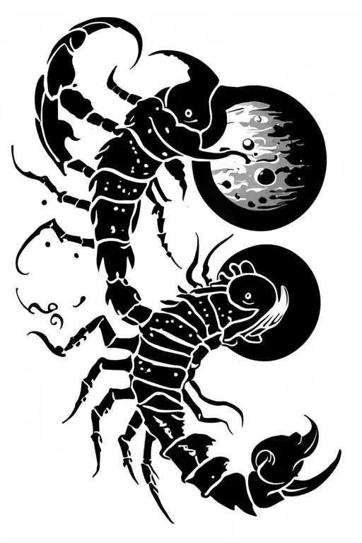 Tribal Scorpion With Planets And Japanese Coulds