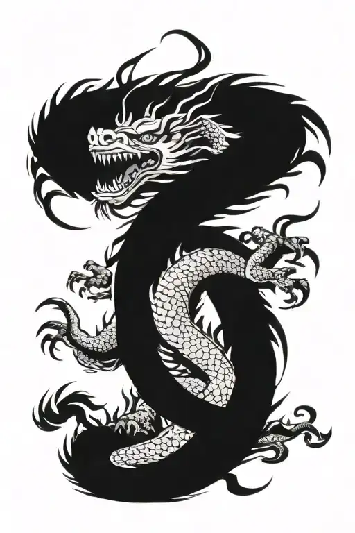 Japanese Dragon Around A Standing Samurai