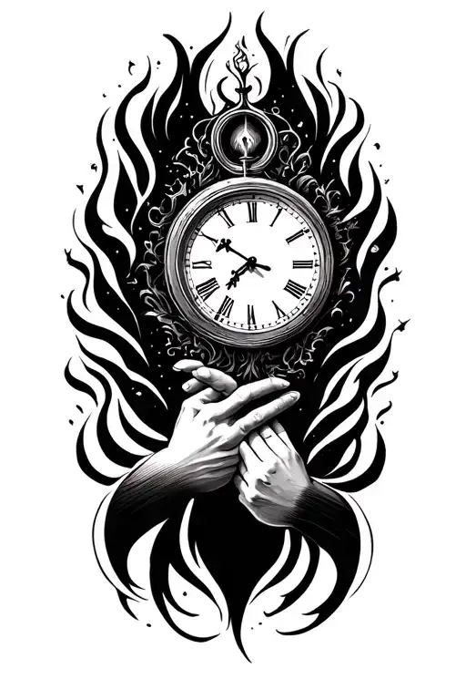 Holding Hands Holding Each Other With A Clock And Twin Flames
