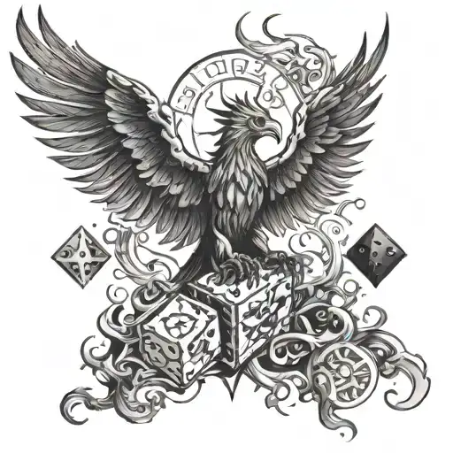 Phoenix Rising From The Ashes And Satan Casting Dice