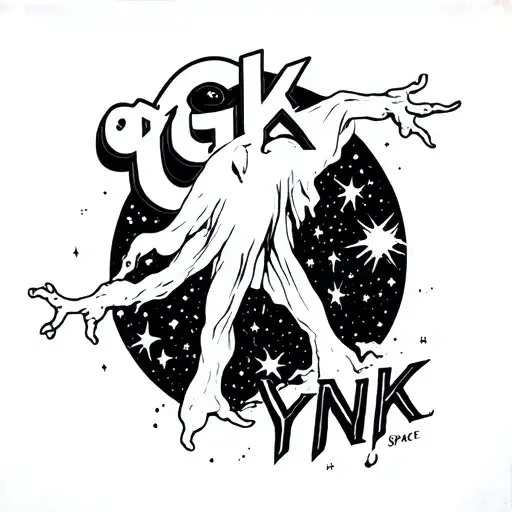 The Word Gk With A Ghost Coming Out And The Word Ynk Space Theme