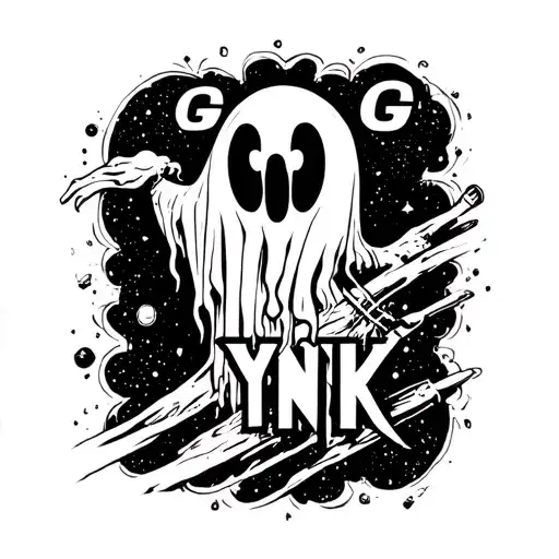 The Word Gk With A Ghost Coming Out And The Word Ynk Space Theme