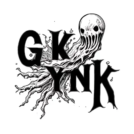 The Word Gk With A Ghost Coming Out And The Word Ynk Space Theme