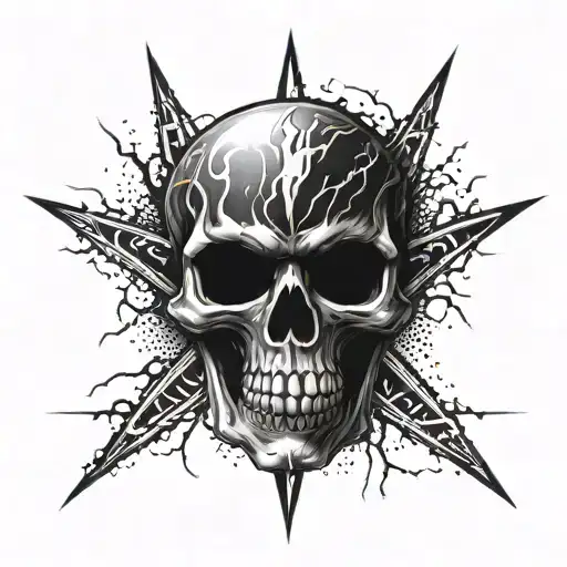 A Skull With Metallica's Signature Lightning Bolt Logo As Its Eyes