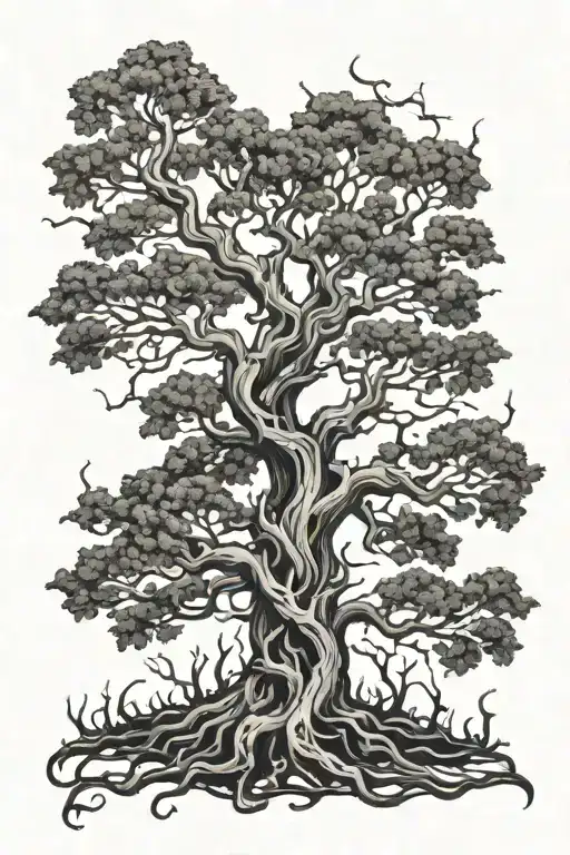 A Burned Knarled Oak Tree Intertwined