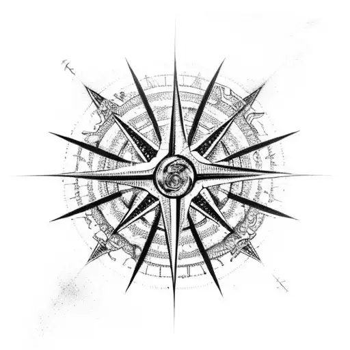 A Dark-themed Compass Rose Surrounded By Stormy Seas And Lovecraftian Creatures