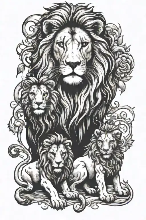 Lion And 3 Lion Children