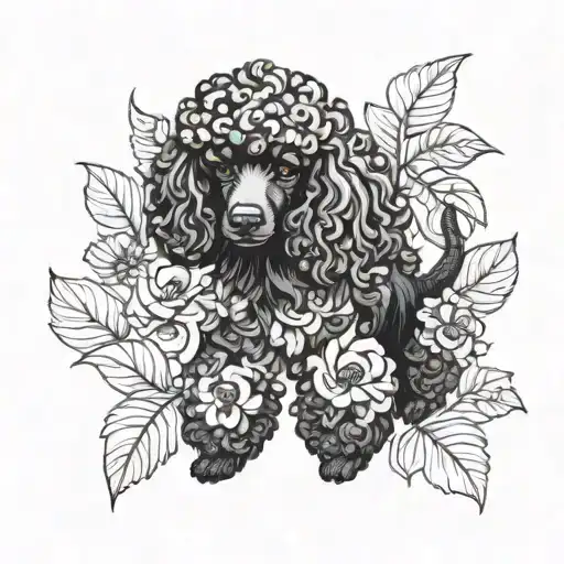 Black Poodle Floral