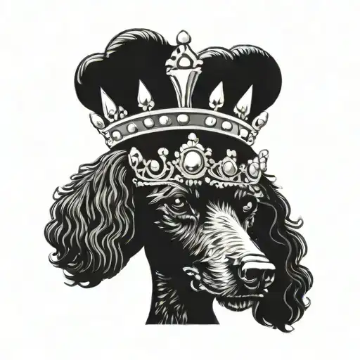 Bejeweled Crown On The Head Of A Black Poodle