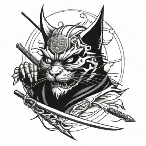 Skull Samurai Cat