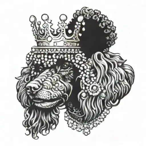 Bejeweled Crown On The Head Of A Black Poodle