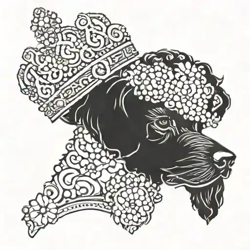 Bejeweled Crown On The Head Of A Black Poodle