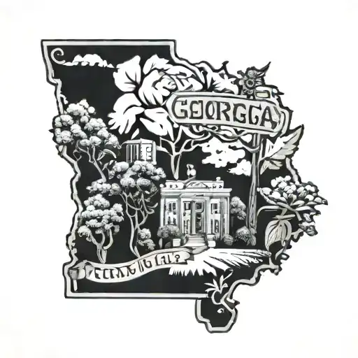 State Of Georgia With Street Sign Warner Robins Through It And Cotton Plant