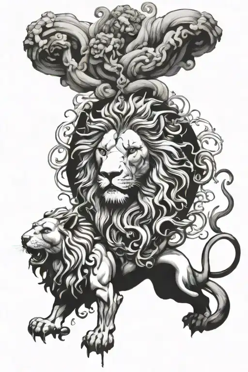 Lion And God Figure Surrounded