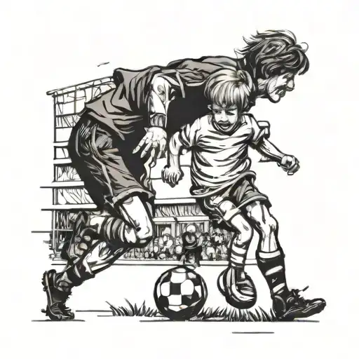 Boy Playing Football With Grandmother In The Stands