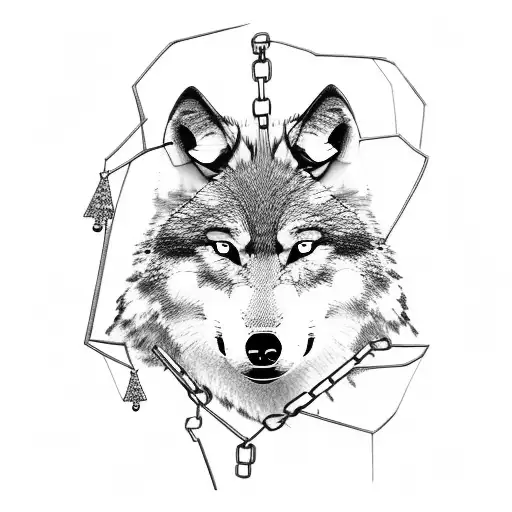 Wolf In Woods With Chains