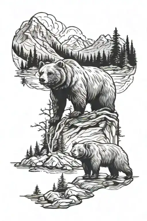 Bear And Wilderness Scene