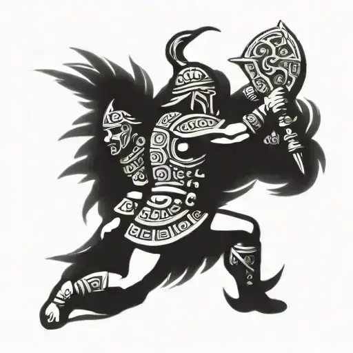 Aztec Warrior Fighting A Conquistador Crusader