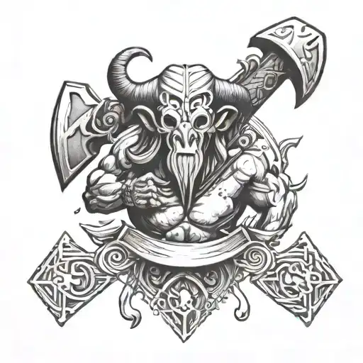 Aries Warrior Hammer And Axe On The Sides