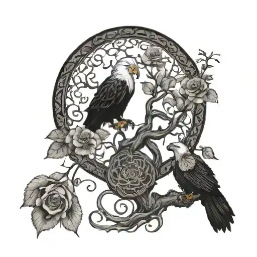 Tree Of Life With Rose Eagle And Snake Wrapped