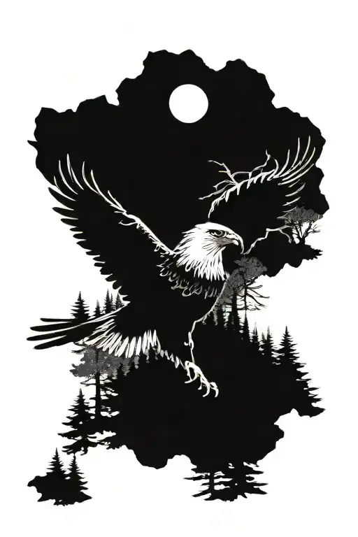 Eagle And Deer In Mountainous Forest Setting