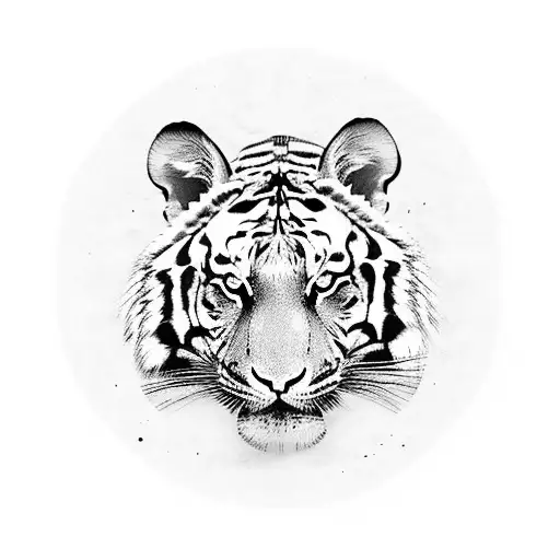 An Iconic Movie Scene Featuring A Tiger In A Blackwork Style