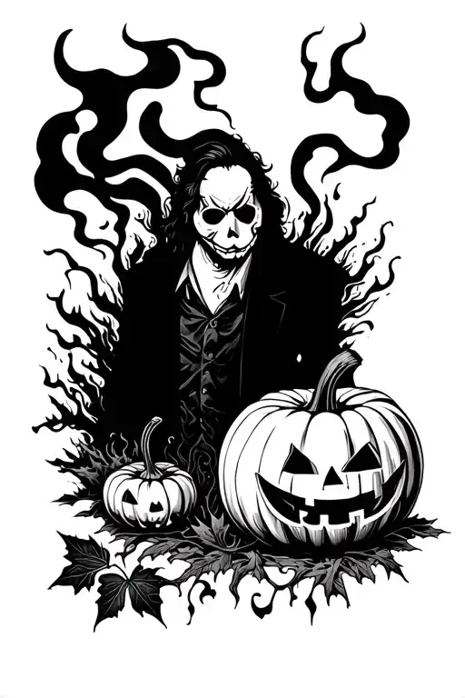 Micheal Myers's And Halloween Smoke And Pumpkin And Leaves