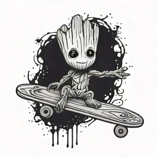 Baby Groot Holding Skateboard