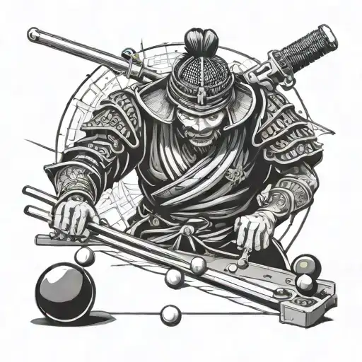 Samurai Warrior Playing Pool With Billiard Balls As Weapons