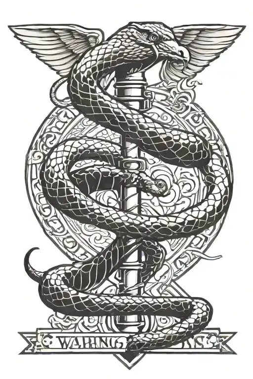 Caduceus Next To Cobra Snake With Warning Sign