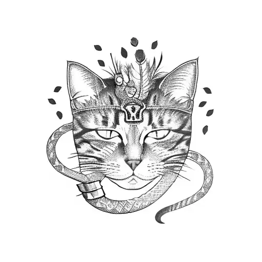 Cat In A Mask With Feathers Holding A Snake Wrench In Lavender