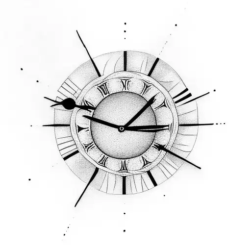 The Face Of A Clock On The Bottom Half Combined With A Setting Sun On The Top Half