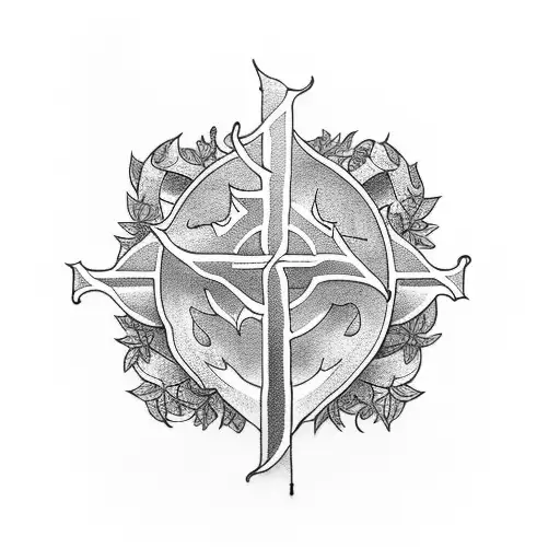 Medieval Cross With Creeping Plant And 33 Leaves