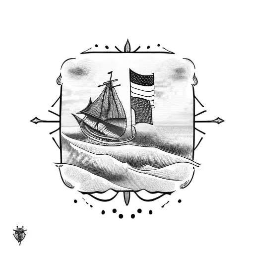 Boat In Ocean With Portugal And Angola Flags