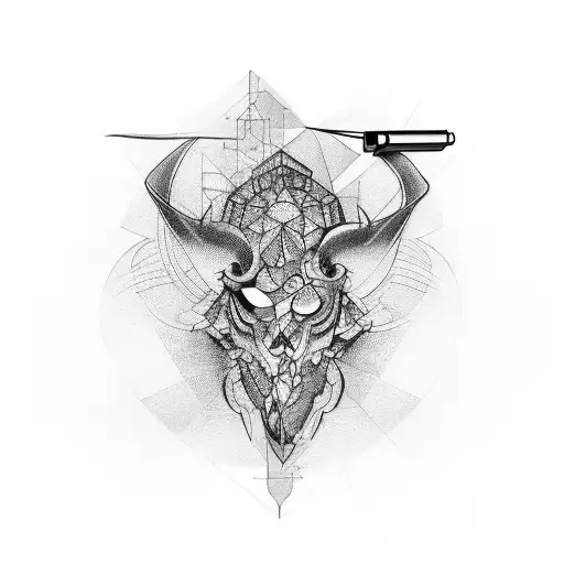 Abstract Depiction Of A Tattoo Machine Using Blackwork And Sketch Techniques