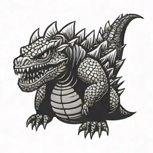 Cartoon Godzilla Looking Down At A Very Tiny Person