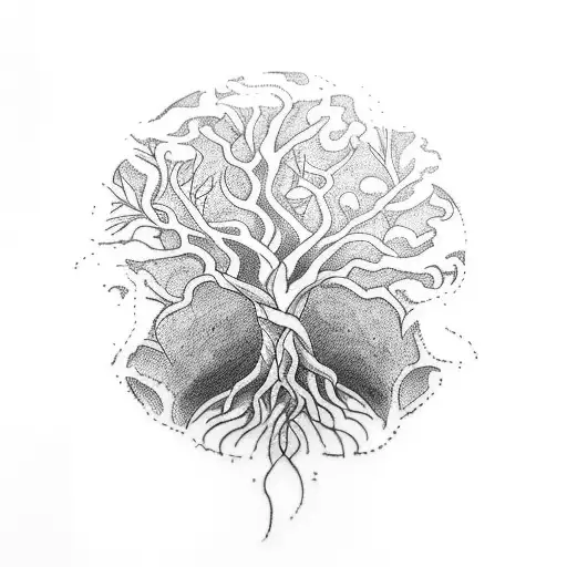 A Leg Tattoo Of A Tree That Has Roots Going Over The Foot And Incorporates Mythology