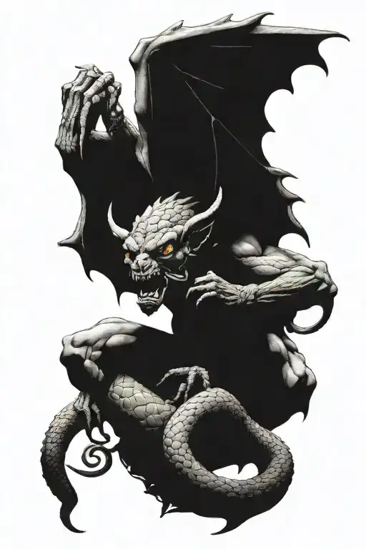 Ominous Crouched Gargoyle With Snake In Talons
