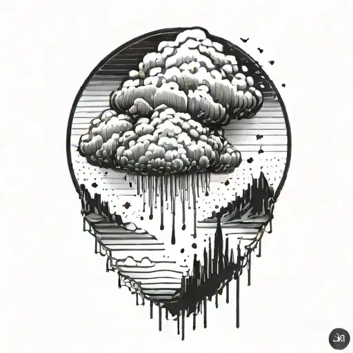 Cloud With Rain Tattoo On A Mans Left Chest And Upper Shoulder