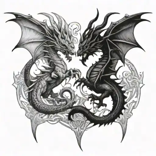 Two Dragons With Elements Of Sparta Warrior