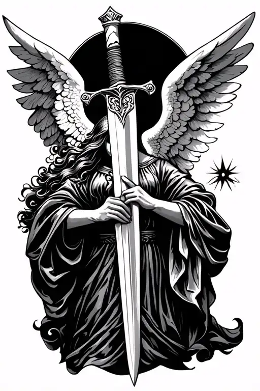 Angel Holding A Sword Tattoo Featuring