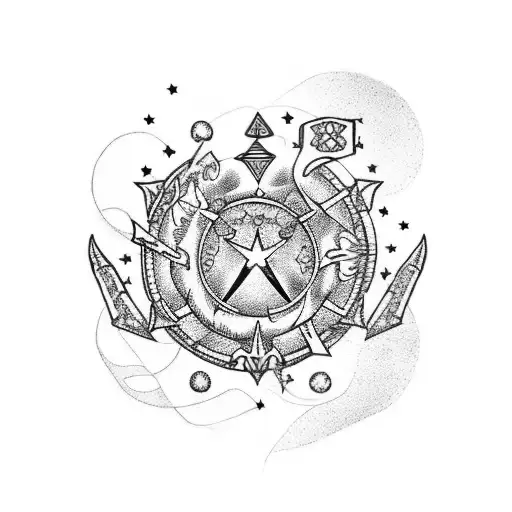 Small Simple Libra Zodiac Sign Tattoo With Nautical Stars In An Ed Hardy Type Style