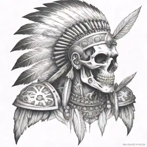 Indian Warrior Skull Around Him Looking At Them Full Body