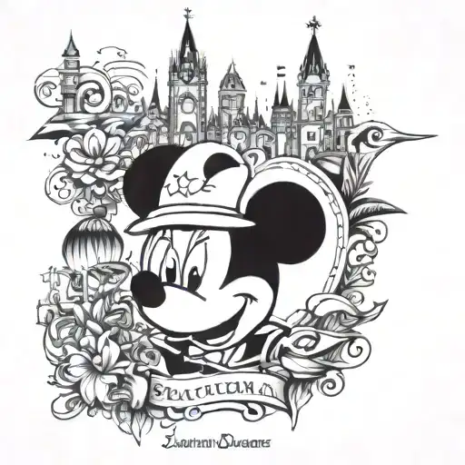 A Unique Tattoo Design Combining Iconic Disney Symbols With Swedish Landmarks