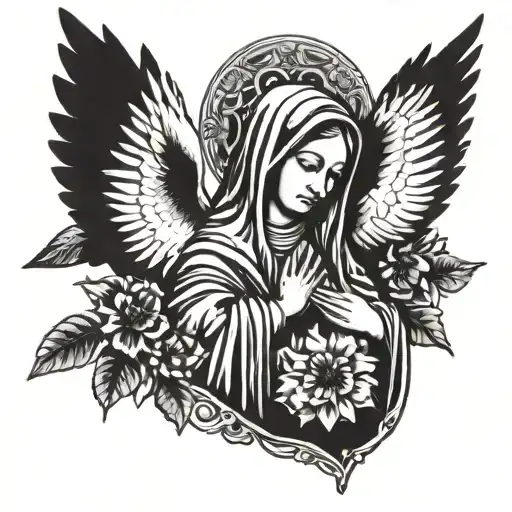 Virgin Mary 2 Doves Hand Tatto Design
