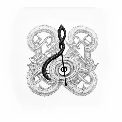 A Black-grey Tattoo Of A Music Note Intertwined With A Bicycle Chain